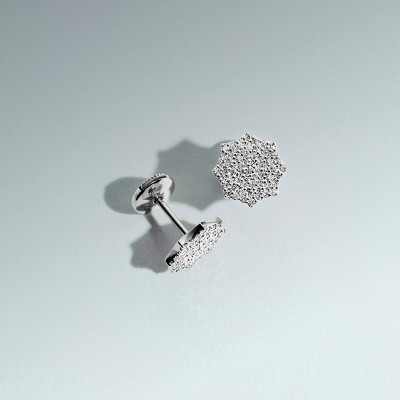 Parthenon stud earring, 18K white gold, diamonds, 10 mm
