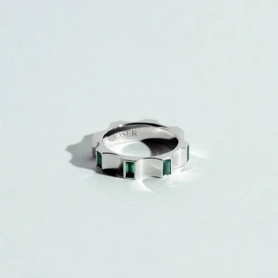Kazanskiy ring, 18K white gold, emeralds, 4 mm