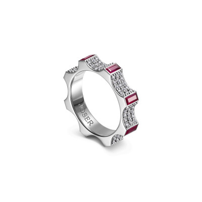 Kazanskiy ring, 18K white gold, diamonds, rubies, 4 mm
