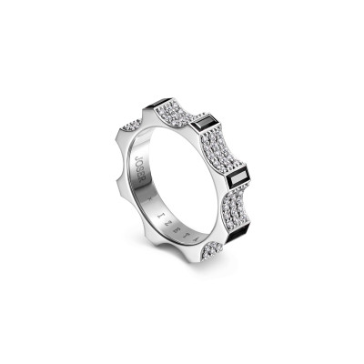 Kazanskiy ring, 18K white gold, black diamonds, diamonds, 4 mm