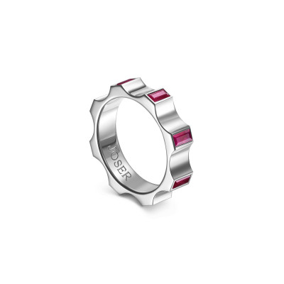 Kazanskiy ring, 18K white gold, rubies, 4 mm