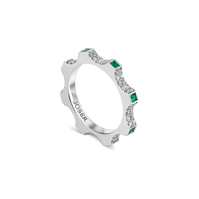 Kazanskiy ring, 18K white gold, diamonds, emeralds, 2 mm