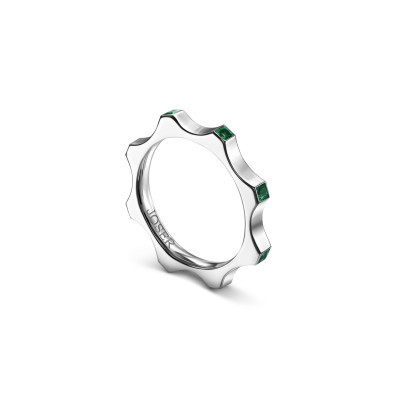 Kazanskiy ring, 18K white gold, emeralds, 2 mm