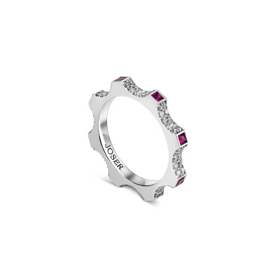 Kazanskiy ring, 18K white gold, diamonds, rubies, 2 mm