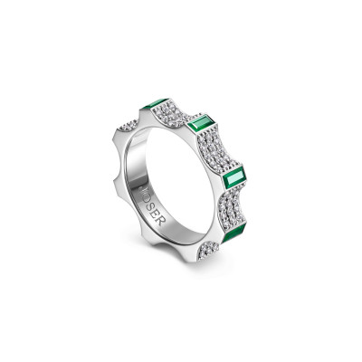Kazanskiy ring, 18K white gold, diamonds, emeralds, 4 mm