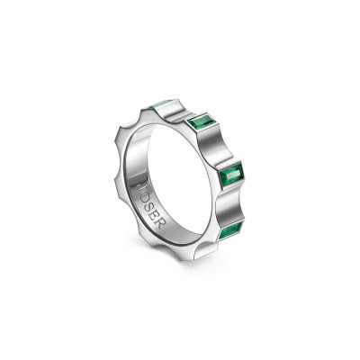 Kazanskiy ring, 18K white gold, emeralds, 4 mm