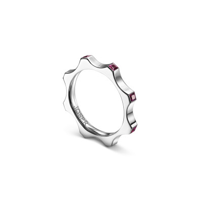 Kazanskiy ring, 18K white gold, rubies, 2 mm